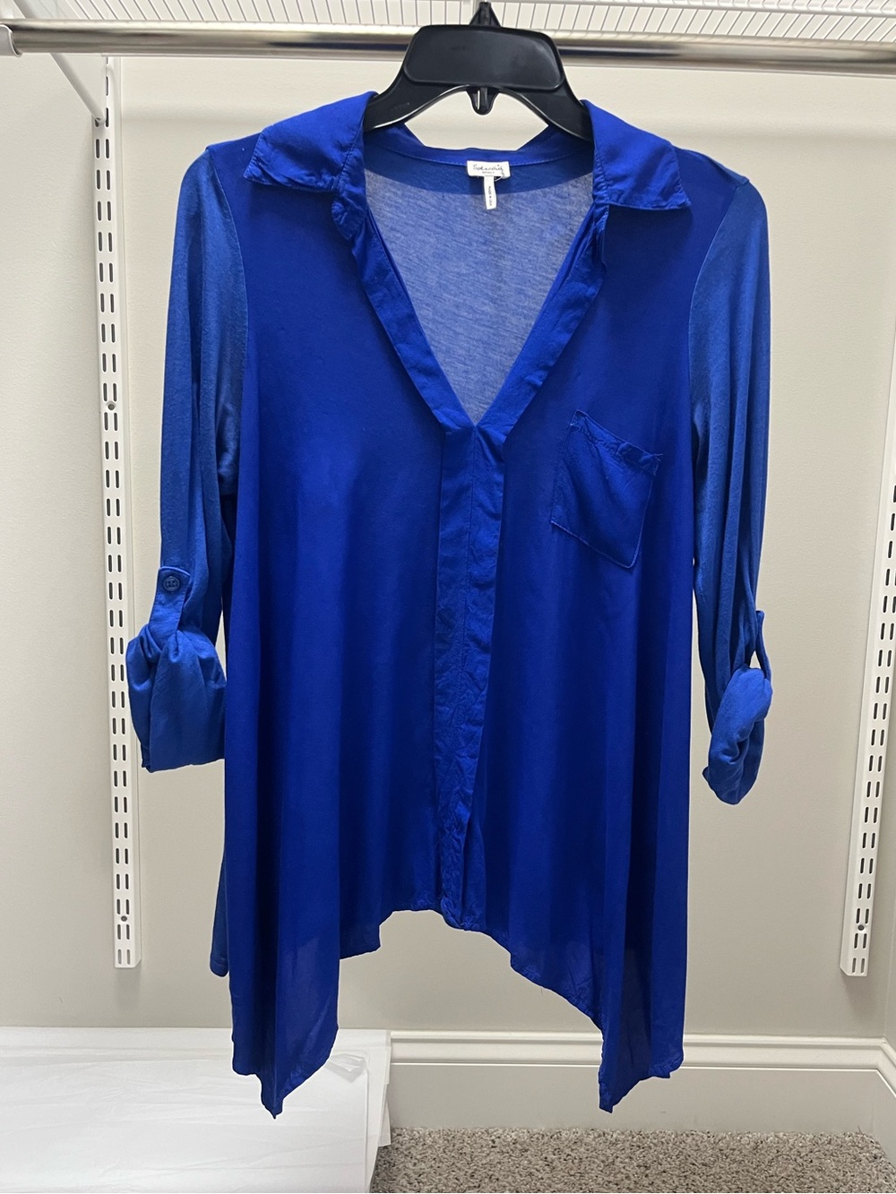 Splendid Electric Cobalt Blowsy Tunic with Roll-Tab Sleeves